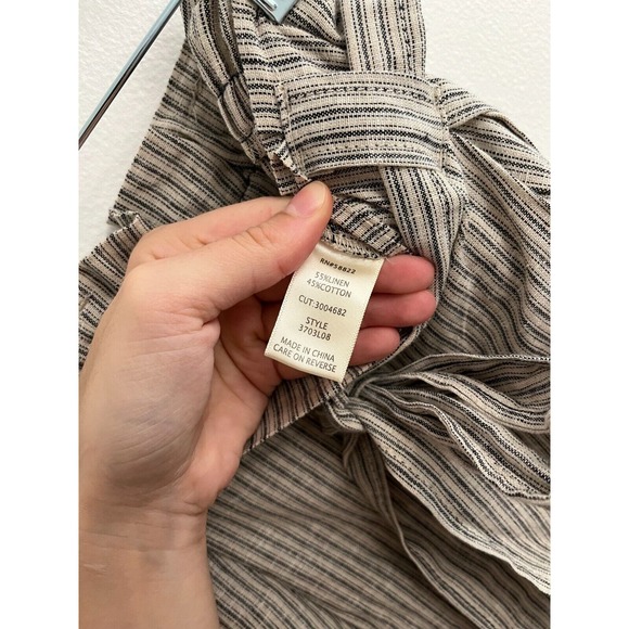 Max Studio Wide Leg Crop Linen Cotton Blend Stripe Beige Pull on Medium paperbag - Picture 4 of 9